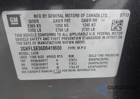 2013 GMC Terrain Sle-2 z USA, uszkodzony, nr VIN 2GKFLSE36D6418600